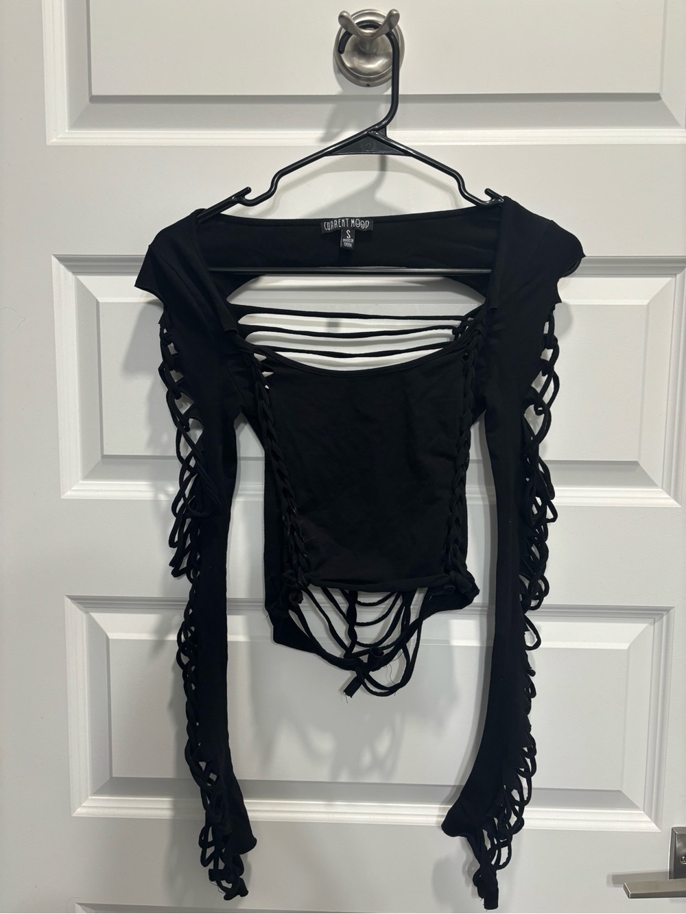 Current Mood Black Strappy Cutout Long-Sleeve Crop Top